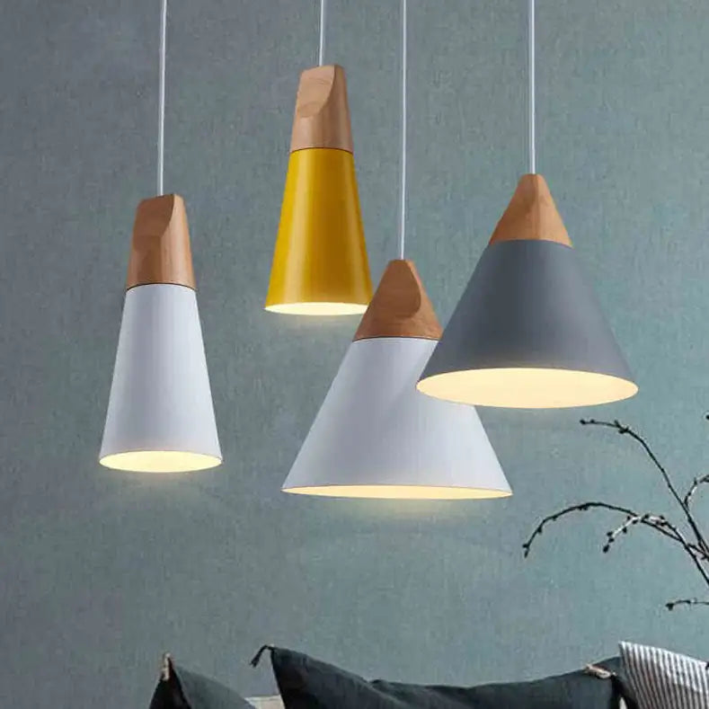 Nordic Wooden Cone Pendant Light
